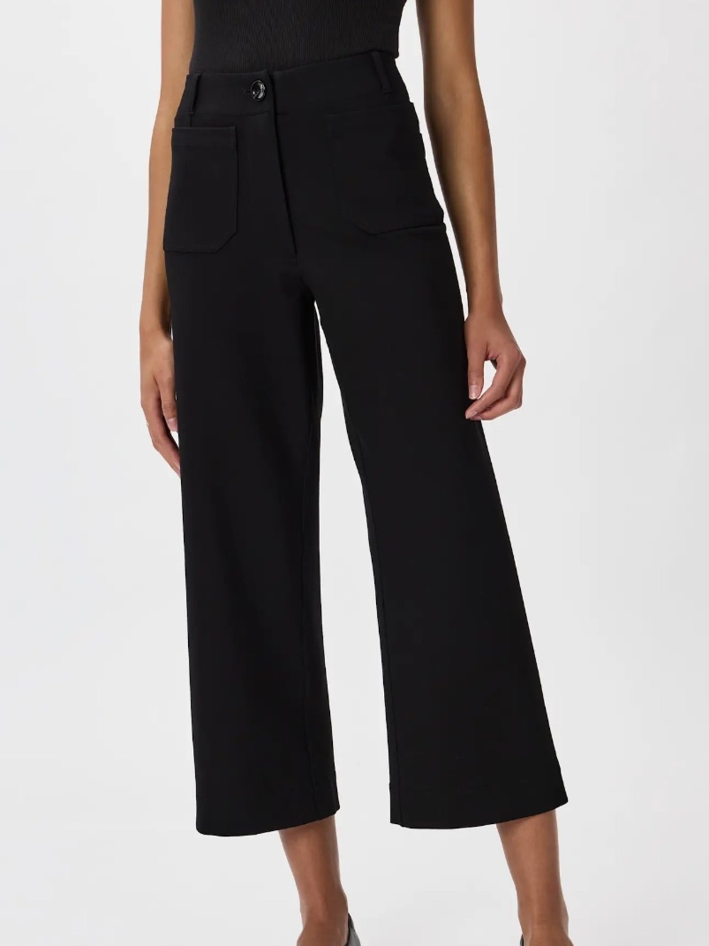 Quince Black Cropped Wide-Leg Ponte Pants